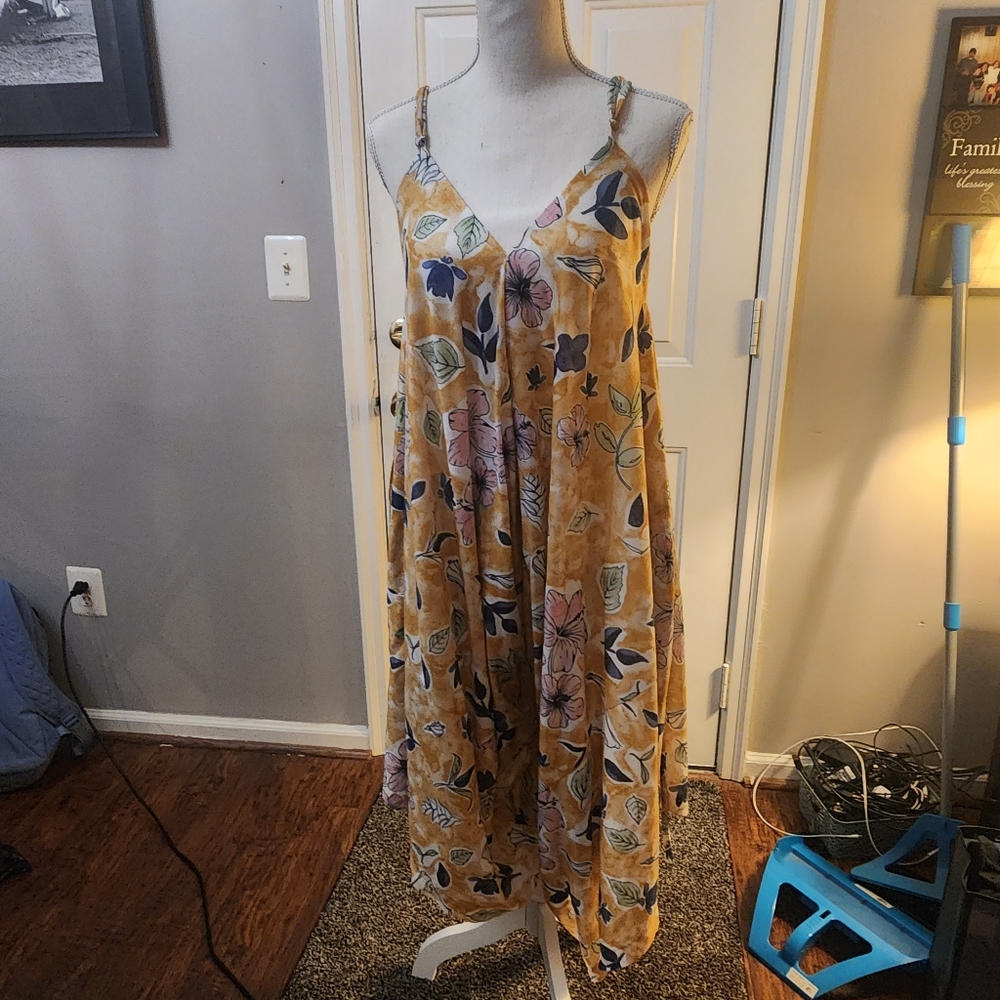 Yellow floral maxi dress/romper